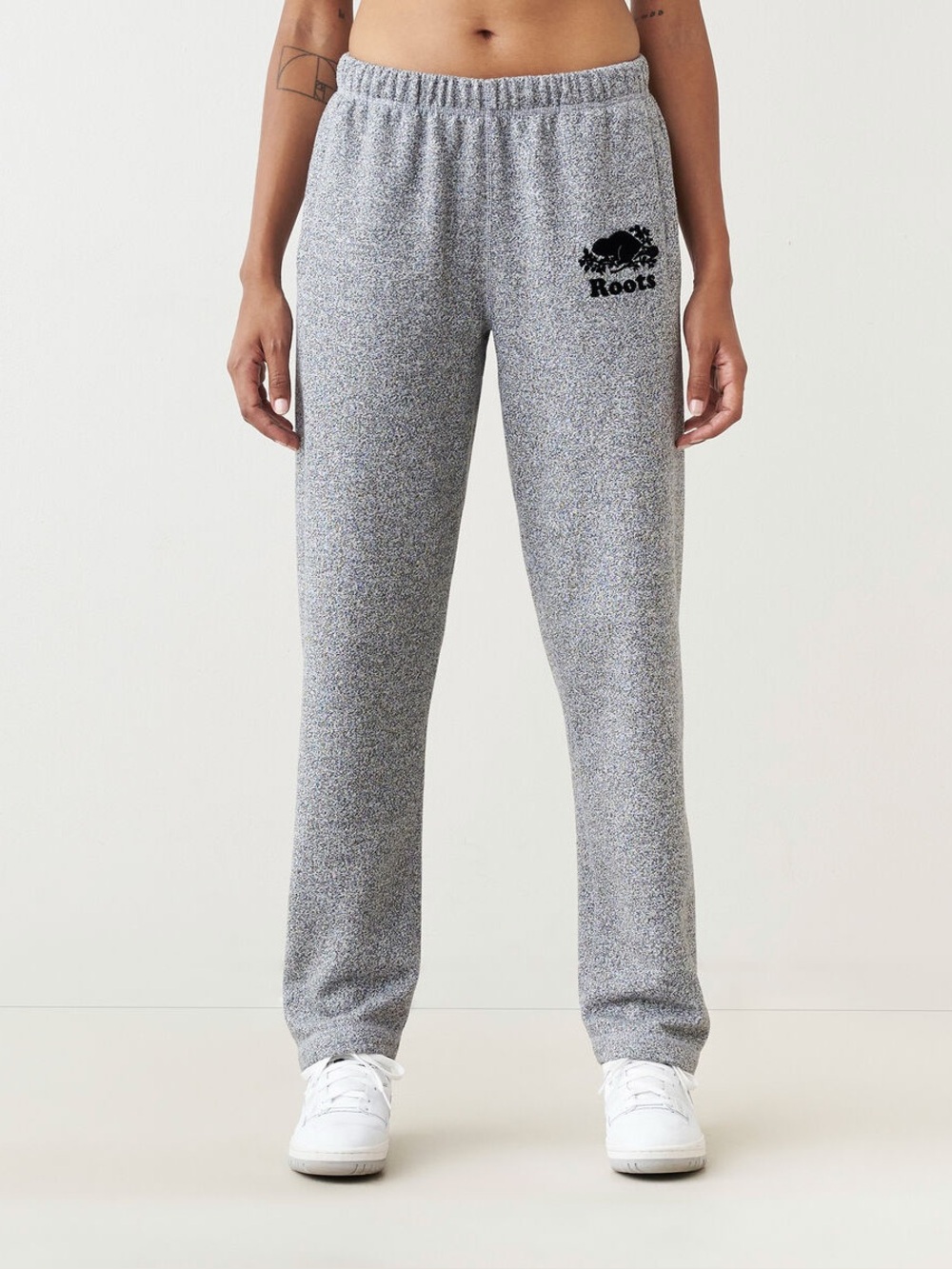 Roots Unisex Organic Heritage Sweatpant in Salt & Pepper cozy comfort outdoorsy